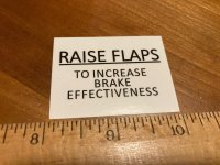 "Raise Flaps" panel placard for Sundowner